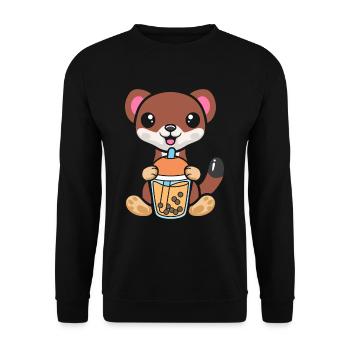 Bubble Milk Tea Wiesel trinkt Boba Milchtee - Unisex Pullover - Schwarz - Vorne - Alina (178cm) & Michal (187cm)