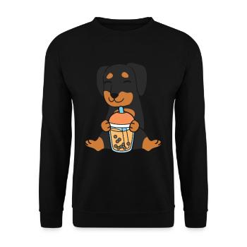 Bubble Milk Tea Dackel trinkt Boba Milchtee - Unisex Pullover - Schwarz - Vorne - Alina (178cm) & Michal (187cm)