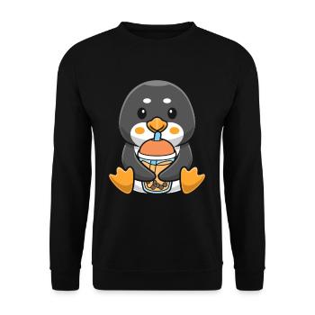 Bubble Milk Tea Penguin drinks Boba Milk Tea - Unisex Sweatshirt - black - Front - Alina (178cm) & Michal (187cm)