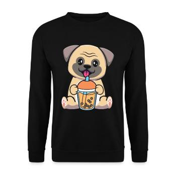 Bubble Milk Tea Mops Hund trinkt Boba Milchtee - Unisex Pullover - Schwarz - Vorne - Alina (178cm) & Michal (187cm)