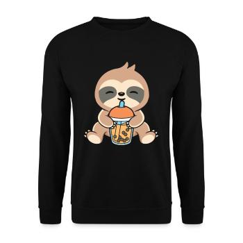 Bubble Milk Tea Faultier trinkt Boba Milchtee - Unisex Pullover - Schwarz - Vorne - Alina (178cm) & Michal (187cm)
