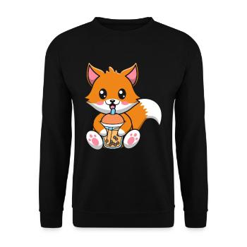 Bubble Milk Tea Fuchs trinkt Boba Milchtee - Unisex Pullover - Schwarz - Vorne - Alina (178cm) & Michal (187cm)