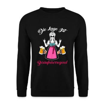 Die Lage Ist Besäufniserregend Dirndl Bier Saufen - Unisex Pullover - Schwarz - Vorne - Alina (178cm) & Michal (187cm)