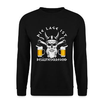 Die Lage ist besäufniserregend Wikinger - Unisex Pullover - Schwarz - Vorne - Alina (178cm) & Michal (187cm)