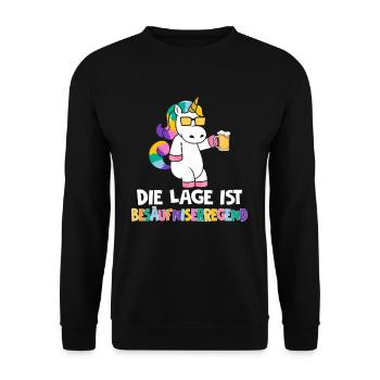 Die Lage ist besäufniserregend Einhorn - Unisex Pullover - Schwarz - Vorne - Alina (178cm) & Michal (187cm)