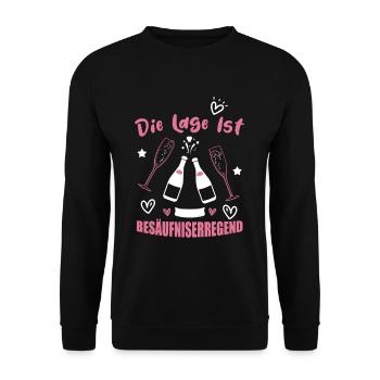 Die Lage ist besäufniserregend Sekt - Unisex Pullover - Schwarz - Vorne - Alina (178cm) & Michal (187cm)