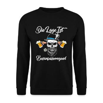Die Lage ist besäufniserregend Bier - Unisex Pullover - Schwarz - Vorne - Alina (178cm) & Michal (187cm)