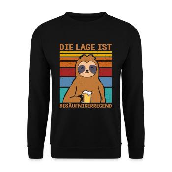 Die Lage ist besäufniserregend Faultier Bier - Unisex Pullover - Schwarz - Vorne - Alina (178cm) & Michal (187cm)