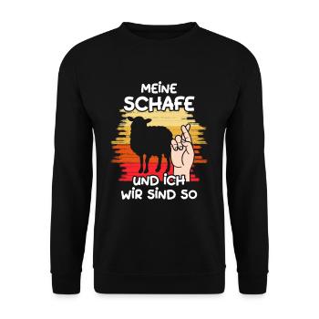 Meine Schafe Und Ich Wir Sind So Landwirt Schäfer - Unisex Pullover - Schwarz - Vorne - Alina (178cm) & Michal (187cm)