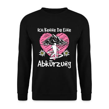 Ich Kenne Da Eine Abkürzung Wanderer Berge Herz - Unisex Pullover - Schwarz - Vorne - Alina (178cm) & Michal (187cm)