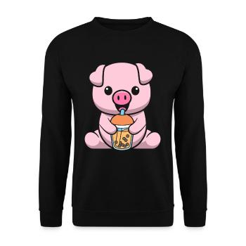 Bubble Milk Tea Pig Drinking Boba Milk Tea - Unisex Sweatshirt - black - Front - Alina (178cm) & Michal (187cm)