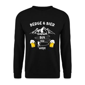Berge und Bier Darum Bin Ich Hier - Unisex Pullover - Schwarz - Vorne - Alina (178cm) & Michal (187cm)
