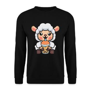 Bubble Milk Tea Sheep Drinking Boba Milk Tea - Unisex Sweatshirt - black - Front - Alina (178cm) & Michal (187cm)