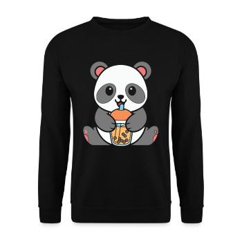 Bubble Milk Tea Panda Drinking Boba Milk Tea - Unisex Pullover - Schwarz - Vorne - Alina (178cm) & Michal (187cm)