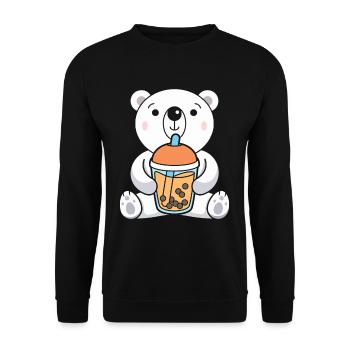 Bubble Tea Eisbär - Unisex Pullover - Schwarz - Vorne - Alina (178cm) & Michal (187cm)