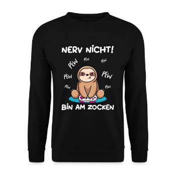 Bin am Zocken Gaming Faultier - Unisex Pullover - Schwarz - Vorne - Alina (178cm) & Michal (187cm)