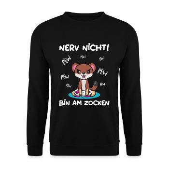 Bin am Zocken Gaming Wiesel - Unisex Pullover - Schwarz - Vorne - Alina (178cm) & Michal (187cm)