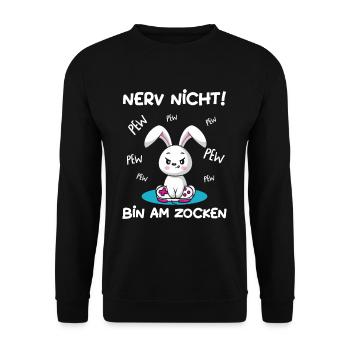 Bin am Zocken Gaming Hase - Unisex Pullover - Schwarz - Vorne - Alina (178cm) & Michal (187cm)