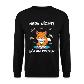 Bin am Zocken Gaming Fuchs - Unisex Pullover - Schwarz - Vorne - Alina (178cm) & Michal (187cm)