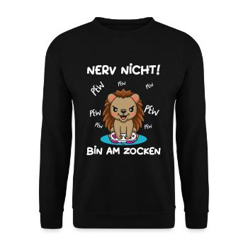 Bin am Zocken Gaming Igel - Unisex Pullover - Schwarz - Vorne - Alina (178cm) & Michal (187cm)