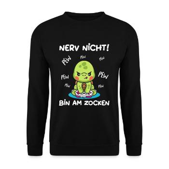 Bin am Zocken Gaming Schildkröte - Unisex Pullover - Schwarz - Vorne - Alina (178cm) & Michal (187cm)