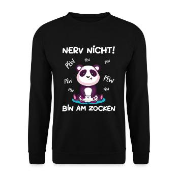 Bin am Zocken Gaming Panda - Unisex Pullover - Schwarz - Vorne - Alina (178cm) & Michal (187cm)