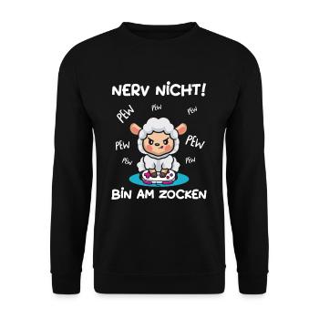 Bin am Zocken Gaming Schaf - Unisex Pullover - Schwarz - Vorne - Alina (178cm) & Michal (187cm)