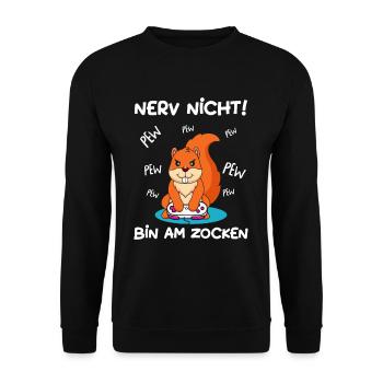 Bin am Zocken Gaming Eichhörnchen - Unisex Pullover - Schwarz - Vorne - Alina (178cm) & Michal (187cm)