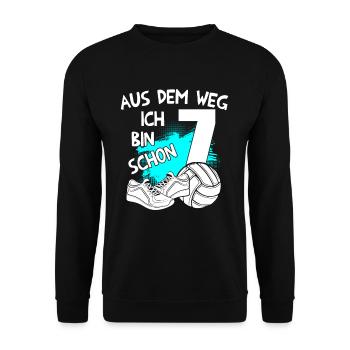 Volleyball Geburtstag Ich bin 7 Jahre - Unisex Pullover - Schwarz - Vorne - Alina (178cm) & Michal (187cm)