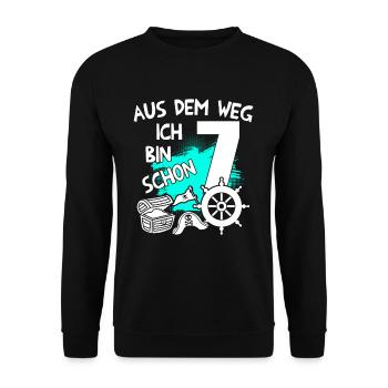 Piraten Geburtstag Ich bin 7 Jahre alt - Unisex Pullover - Schwarz - Vorne - Alina (178cm) & Michal (187cm)
