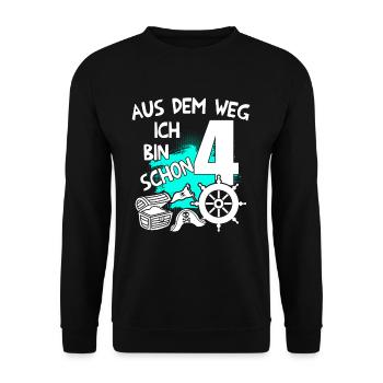 Piraten Geburtstag Ich bin 4 Jahre alt - Unisex Pullover - Schwarz - Vorne - Alina (178cm) & Michal (187cm)