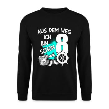 Piraten Geburtstag Ich bin 8 Jahre alt - Unisex Pullover - Schwarz - Vorne - Alina (178cm) & Michal (187cm)