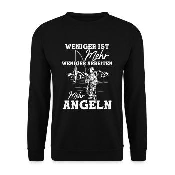 Weniger Arbeiten Mehr Angeln Fischer Angler - Unisex Pullover - Schwarz - Vorne - Alina (178cm) & Michal (187cm)