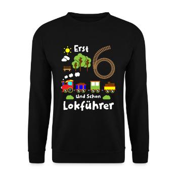 Junge Geburtstag 6 Jahre Zug Eisenbahn Geburtstag - Unisex Pullover - Schwarz - Vorne - Alina (178cm) & Michal (187cm)