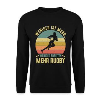 Weniger Arbeiten Mehr Rugby Rugbyspieler - Unisex Pullover - Schwarz - Vorne - Alina (178cm) & Michal (187cm)