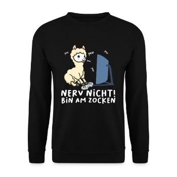Bin am Zocken Gaming Lama - Unisex Pullover - Schwarz - Vorne - Alina (178cm) & Michal (187cm)