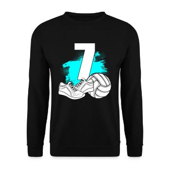 Volleyball 7 Years Old Volleyballer 7th Birthday - Unisex Pullover - Schwarz - Vorne - Alina (178cm) & Michal (187cm)