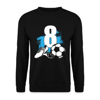 Fußball 8 Jahre alter Fußballer 8. Geburtstag - Unisex Pullover - Schwarz - Vorne - Alina (178cm) & Michal (187cm)
