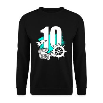 Pirat 10 Jahre alte Piraten Schatz 10. Geburtstag - Unisex Pullover - Schwarz - Vorne - Alina (178cm) & Michal (187cm)
