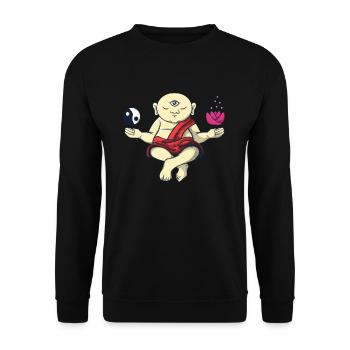 Meditierender Buddhistischer Mönch Zen Buddha Om - Unisex Pullover - Schwarz - Vorne - Alina (178cm) & Michal (187cm)