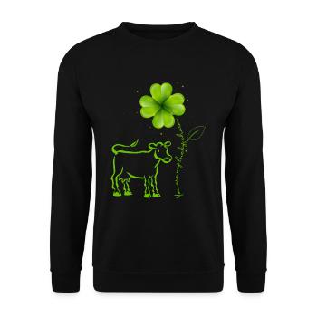 Du bist mein Glücksbringer Kuh Kleeblatt - Unisex Pullover - Schwarz - Vorne - Alina (178cm) & Michal (187cm)