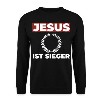 Jesus Christus ist der Sieger - Christliches Shirt - Unisex Pullover - Schwarz - Vorne - Alina (178cm) & Michal (187cm)