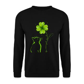 Tu es mon lucky charm cat Cloverleaf - Sweat-shirt Unisexe - noir - Devant - Alina (178cm) & Michal (187cm)