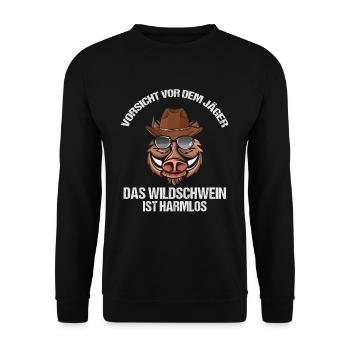 Vorsicht Vor Dem Jäger Das Wildschwein Ist Harmlos - Unisex Pullover - Schwarz - Vorne - Alina (178cm) & Michal (187cm)