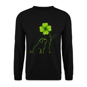 Tu es mon porte-bonheur Carlin Dog Cloverleaf - Sweat-shirt Unisexe - noir - Devant - Alina (178cm) & Michal (187cm)