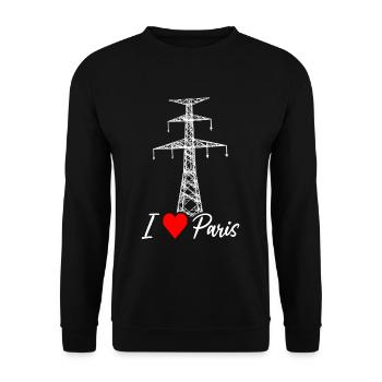 Paris Eiffelturm Strommast Elektriker Satire Liebe - Unisex Pullover - Schwarz - Vorne - Alina (178cm) & Michal (187cm)