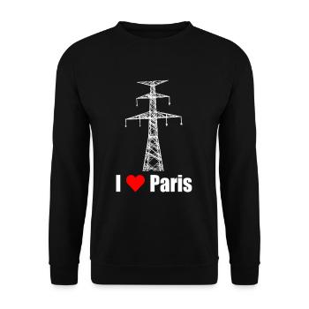 Paris Eiffelturm Strommast Elektriker Satire Liebe - Unisex Pullover - Schwarz - Vorne - Alina (178cm) & Michal (187cm)