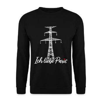 Paris Eiffelturm Strommast Elektriker Satire Liebe - Unisex Pullover - Schwarz - Vorne - Alina (178cm) & Michal (187cm)