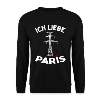 Paris Eiffelturm Strommast Elektriker Satire Liebe - Unisex Pullover - Schwarz - Vorne - Alina (178cm) & Michal (187cm)