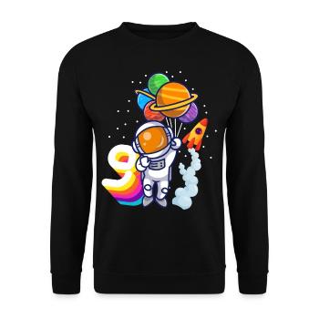 Astronaut 9th Birthday Space Boy Gift - Unisex Sweatshirt - black - Front - Alina (178cm) & Michal (187cm)